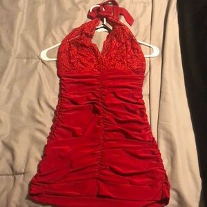 Red halter dress